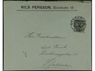 Sweden. Facit 75 cover , 5 öre green, watermark crown. Local cover cancelled STOCKHOLM …
