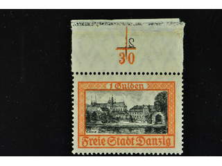 Germany Danzig. Michel 212b PI ★★ , 1932 Buildings II 1 G dark yellowish red/black with …
