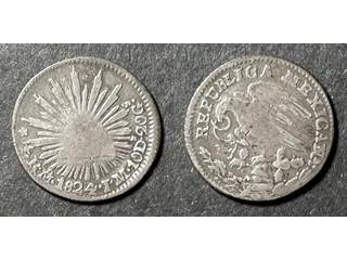Mexico 1/2 real 1824 MoJM, F-VF, Hookneck