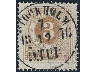 Sweden. Facit 17g used, 3 öre dull orange-brown. EXCELLENT cancellation STOCKHOLM 5.TUR …