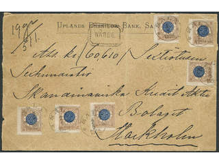 Sweden. Facit 49, 52, 58 cover , 5+30 öre + 9x1 kr on insured cover sent from SALA …