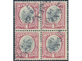 Sweden. Facit 60 used, 1 kr in block of four cancelled VEXIÖ 15.12.1900.
