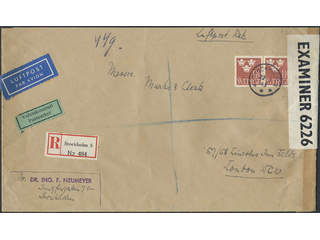 Sweden. Facit 297 cover , 2x115 öre on censored registered air mail cover with currency …
