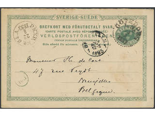 Sweden. Postal stationery, Double postcard, Facit bKd15B, Originating card 15 öre sent …