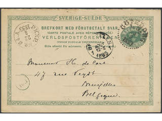 Sweden. Postal stationery, double postcard Facit bKd15B , Originating card 15 öre sent …