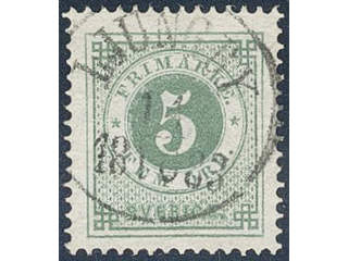 Sweden. Facit 30f used , 5 öre greyish olive-green. EXCELLENT cancellation LJUNGBY …