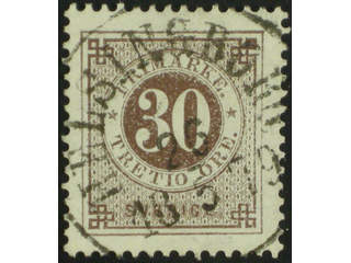 Sweden. Facit 35d used , 30 öre dark brown. EXCELLENT cancellation HELSINGBORG 26.5.1879.