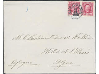 Sweden. Facit 54 cover , 1891 Oscar II 10 öre red in pair on cover to Algeria. Cancelled …