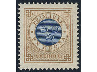 Sweden. Facit 49b ★★, 1 Krona yellowish brown/dark blue on yellowish paper. Superb. …