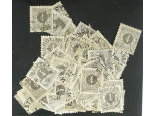 Sweden. Facit 42 used , 4 öre grey, one hundred used copies. Shades, varieties, …