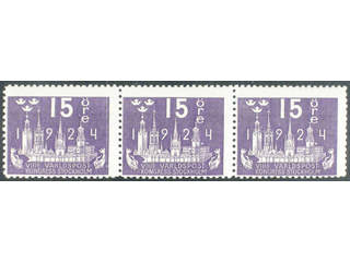 Sweden. Facit 198 ★★ , 15 öre violet in strip of three.