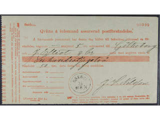 Sweden. S county. OSEBOL. Receipt for insured letter sent to Gothenburg. Postal: 1500:-