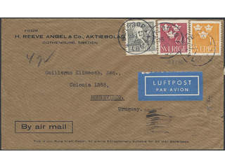 Sweden. Air mail cover Facit 323, 286, 294 , 50+60 öre + 1 kr on air mail cover sent rom …