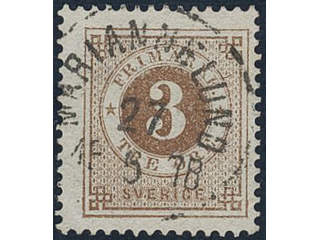Sweden, Sverige, Sverige, Sverige. Facit 28c used, 3 öre dark orange-brown. Superb …