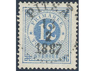 Sweden. Facit 32g used, 12 öre dark blue - light blue on soft paper. EXCELLENT …