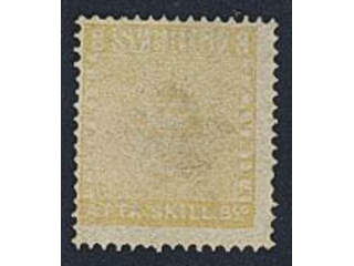 Sweden. Facit 4 used , 8 skill yellow. Thin spot and bleached due to removed ink …