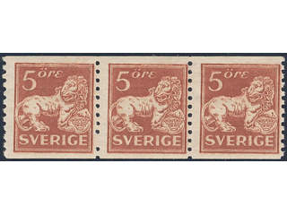Sweden. Facit 141bz ★★ , 5 öre brown-red, type I with watermark KPV. 5 öre brown-red, …