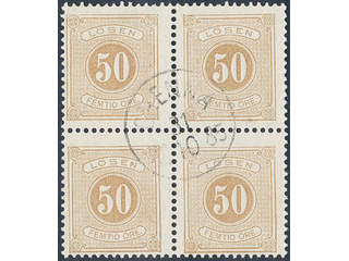 Sweden. Postage due Facit L19 used , 50 öre brown, perf 13 in block of four with …