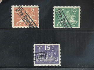 Sweden. Facit 198, 211, 212. DENMARK. Danish boxed cancellation FRA SVERIGE on three …