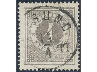 Sweden. Facit 18a used , 4 öre dark grey. Beautiful copy cancelled ...SUND 11.4.1877. …
