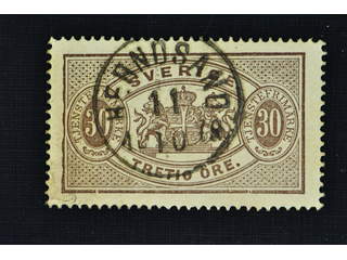 Sweden. Official Facit Tj8dv2 used , 30 öre dark brown, perf 14, yellowish paper on …