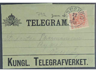 Sweden. Official Facit Tj47 , 10 öre on telegram cancelled ÖDESHÖG 22.5.1916.