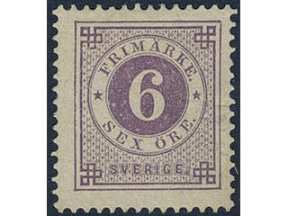 Sweden, Sverige, Sverige, Sverige. Facit 31j ★, 6 öre bluish lilac on calendered paper. …