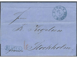 Sweden. Foreign-related cover. Germany. Prepaid letter sent from KSPA HAMBURG 21.5.1867 …