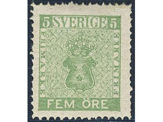 Sweden. Facit 7b1 ★, 5 öre green, perforation of 1855. Very fresh and beautiful copy.