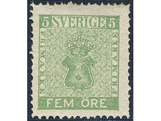 Sweden. Facit 7b1 ★, 5 öre green, perforation of 1855. Very fresh and beautiful copy.