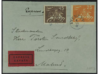 Sweden. Facit 219, 215 cover , 25+45 öre on special delivery cover sent from LYCKEBY to …