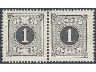 Sweden. Postage due Facit L1 ★ , 1 öre black, perf 14 in fresh pair. SEK 1200