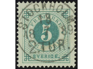 Sweden. Facit 43c used , 5 öre deep green. EXCELLENT cancellation STOCKHOLM 2.TUR …
