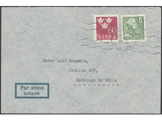 Sweden. Air mail cover Facit 271, 286 , 5+60 öre on air mail cover sent from STOCKHOLM …