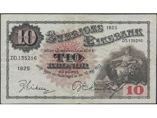 Banknotes, Sweden. SF R5:8, 10 kronor 1925. DD,135216. 1/1+.