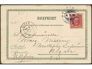 Sweden. Facit 54 cover , 10 öre on postcard sent from STOCKHOLM 8.7.01 to Algeria. …