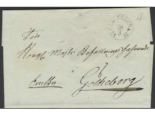 Sweden. K county. CARLSKRONA 28.3.1833, arc postmark. Type 2 on cover sent to Gothenburg.