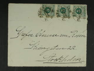 Sweden. Facit 43 cover , 3x5 öre in strip of three on local 3-fold cover front cancelled …