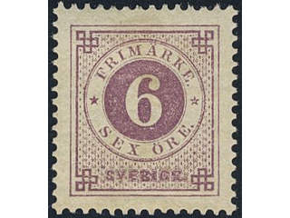 Sweden. Facit 31k ★, 6 öre red-lilac on calendered paper. Superb centering.