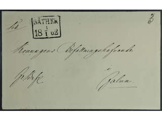 Sweden. D county. SÄTHER 4.1.1862, rectangular postmark. Type 3 on cover sent to Falun. …