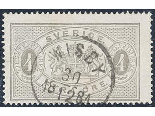 Sweden. Official Facit Tj2c used , 4 öre light grey, perf 14, yellowish paper. Superb …