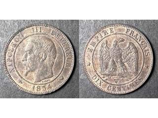 Frankrike 10 centimes 1854 W, AU/UNC