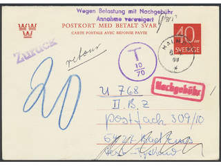 Sweden. Postal stationery, double postcard Facit pKd38 , Card 40+40 öre with …