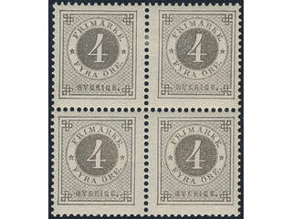 Sweden. Facit 42 ★, 4 öre grey. Block of four. SEK 1000