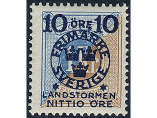 Sweden. Facit 124a ★★, 1916 Landstorm II 10+NITTIO / 1 kr blue/greyish brown. Very fine …