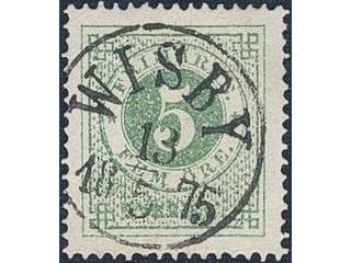 Sweden. Facit 19f used , 5 öre dark green, grainy print. Superb–EXCELLENT cancellation …
