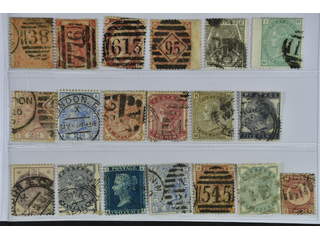 Britain. Used 1858–1883. All different, e.g. Mi 24, 28, 37, 41, 44, 46-47, 51, 57-58, …