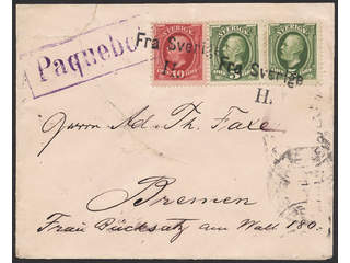 Sweden. Facit 52, 54. DENMARK. 2×5+10 öre on cover cancelled with only foreign …