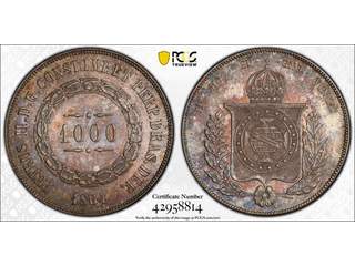 Brazil Pedro II (1831-1889) 1000 reis 1864, XF-UNC, PCGS MS63