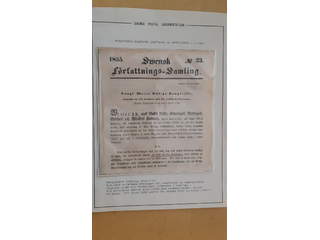 Sweden. Postal documentation. Svensk Författnings-samling No. 23 1855 on old exhibition …